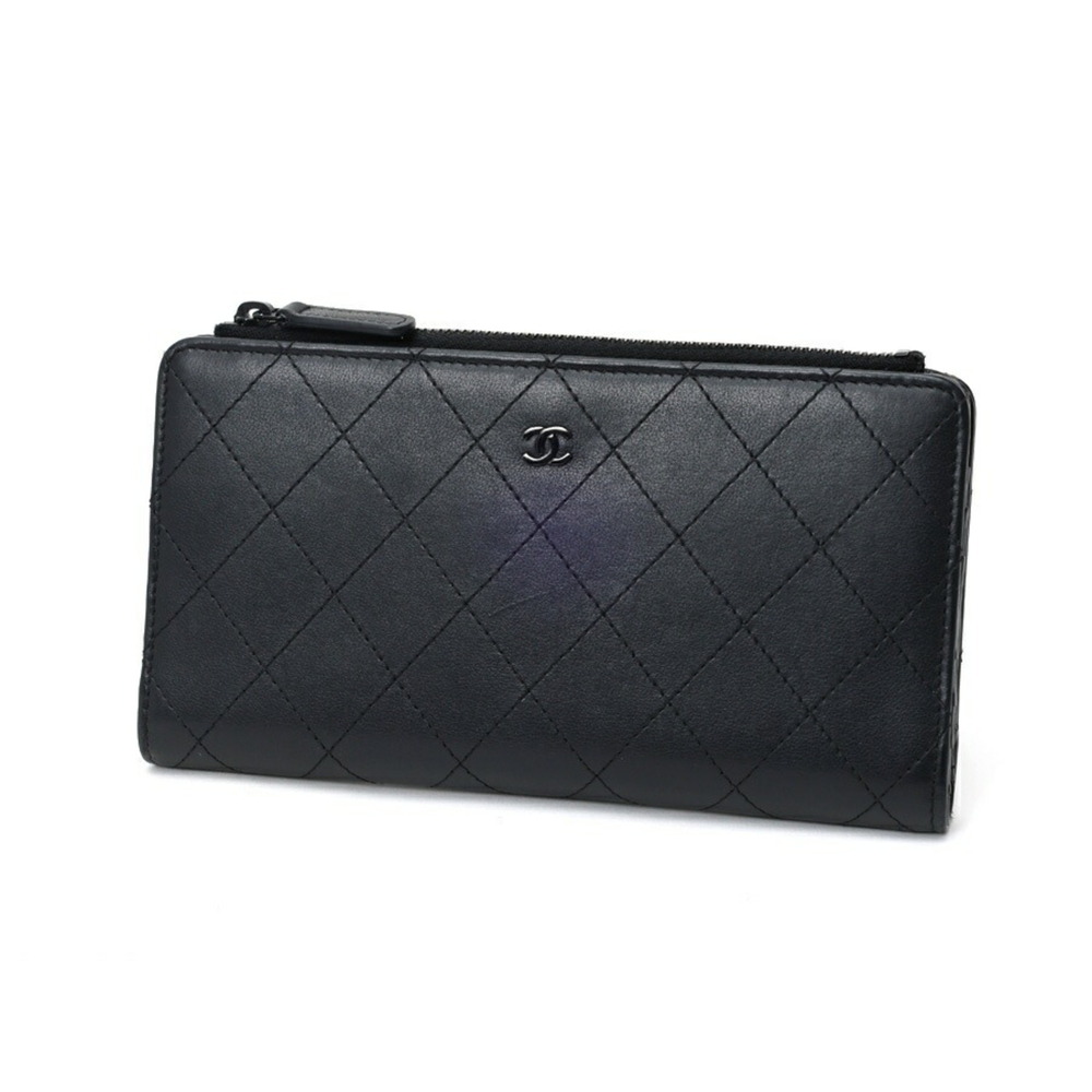 Chanel Matelassé Long Wallet AP3884, Leather, Black